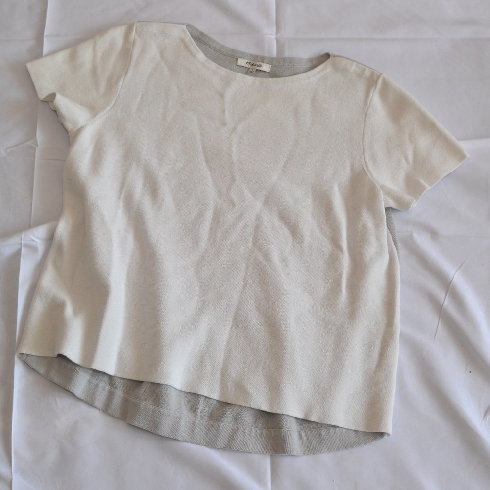 EUC Madewell White and Gray Short Sleeve Sweater L